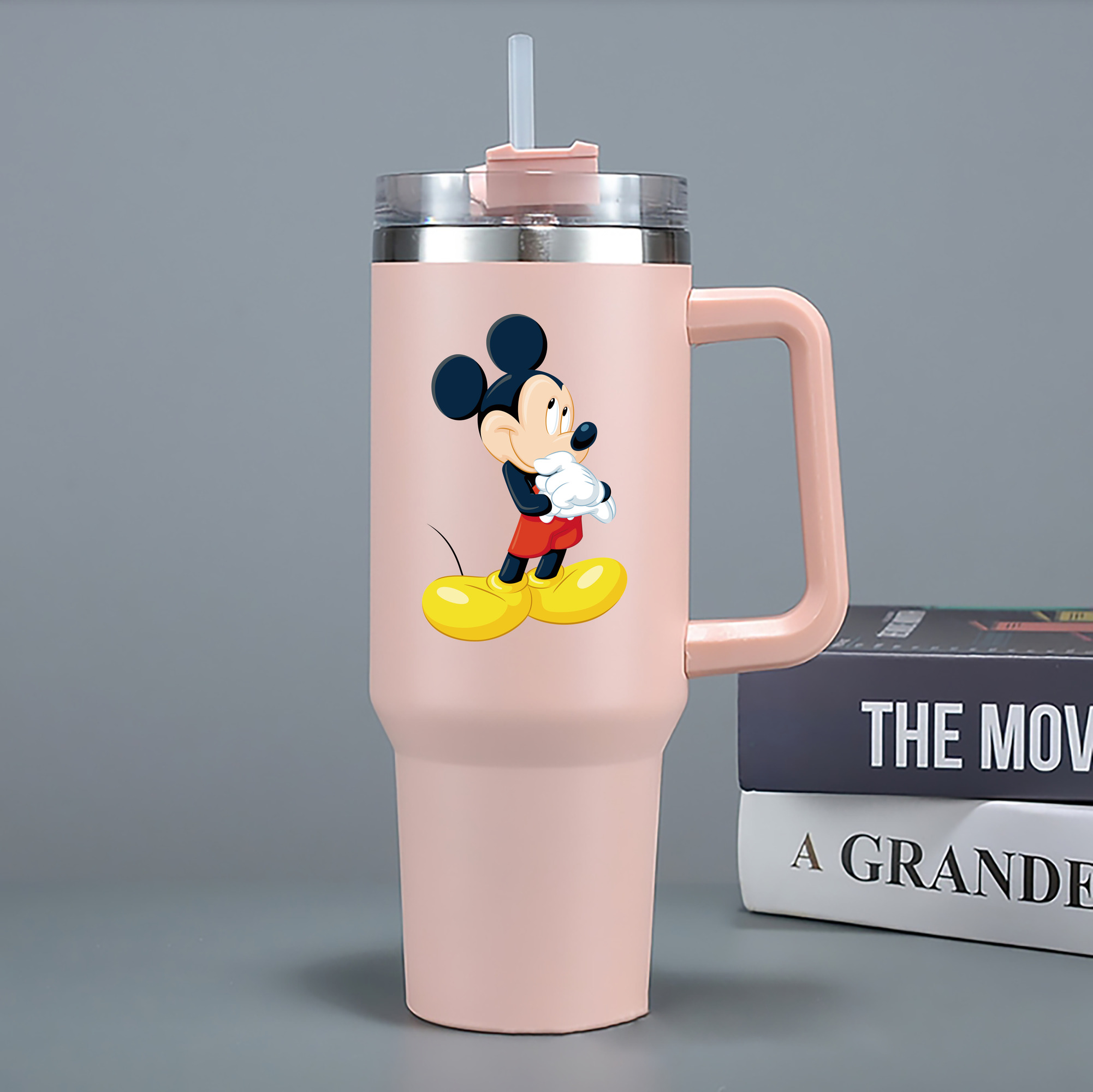 （画像用） ミッキーマウス Mickey Mouse 1200mL車用タンブラー - クリスタルステッカー（プラスチックストロー付き）
